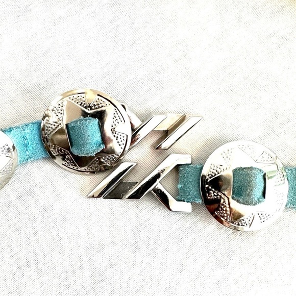 Vintage Leather & Medallion Turquoise Belt Medium - Picture 1 of 4